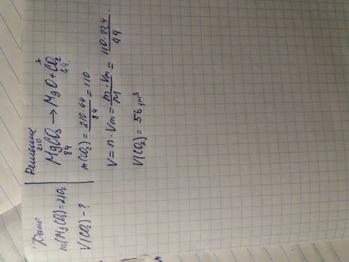 Какой объем углекислого газа образуется при разложении 210 г карбоната магния?