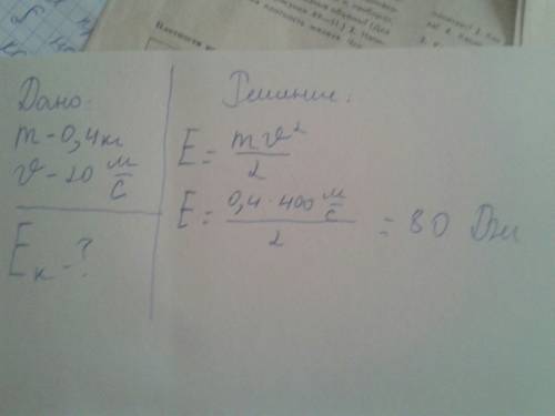 Мяч массой 0.4 кг бросают вертикально вверх со скоростью 20 м/с. сопративление воздуха не учитываеть
