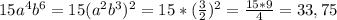 15a^4b^6 = 15(a^2b^3) ^2= 15*( \frac{3}{2} )^2= \frac{15*9}{4} = 33,75