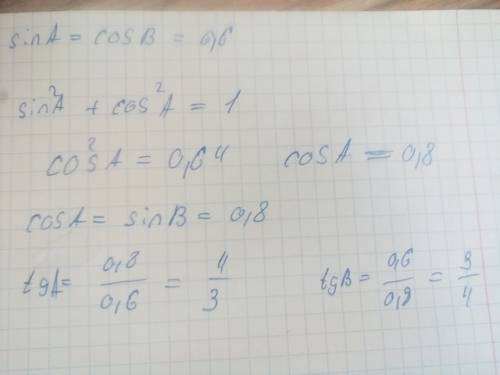 Найти косинус а тангенс а косинус б синус б тангенс б если синус а равен 0,6