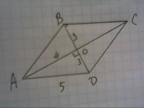 Сторона ромба равна 5 см , а одна из диагоналей равняется 6, найдите высоту ромба. заранее !