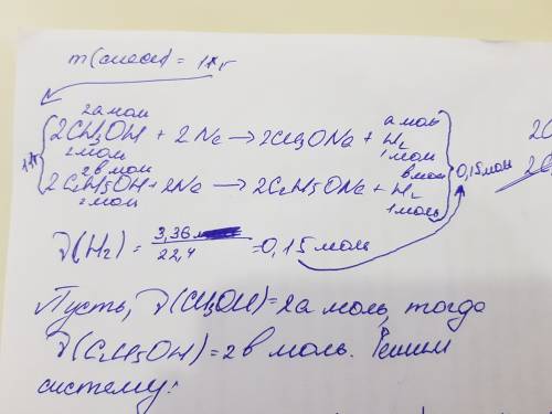 При действии избытка металлического натрия на смесь метанола и этанола массой 11 г выделилось 3,36 л