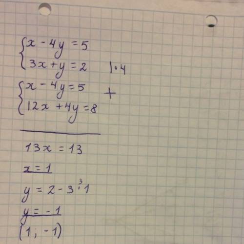 Решите систему уравнений x-4y=5,3x+y=2