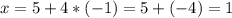 x=5+4*(-1)=5+(-4)=1