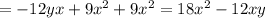 = -12yx+9x^{2}+9x^2 =18 x^{2} -12xy