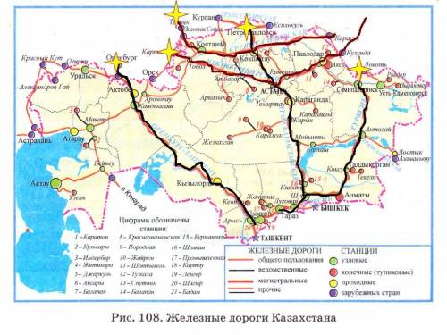 Основные железнодорожные магистрали казахстана (перечислите и местонахождение)