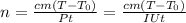 n= \frac{cm(T-T_0)}{Pt} = \frac{cm(T-T_0)}{IUt}