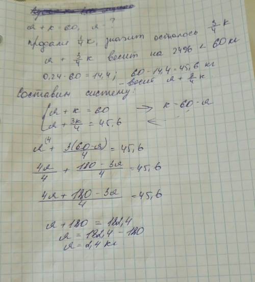 После того, как было продано четверть конфет, вес ящика с конфетами уменьшился на 24%. определите ма