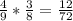 \frac{4}{9}*\frac{3}{8}=\frac{12}{72}