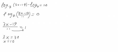 Надите корень уравнение log7(3x-19)=log7(11)