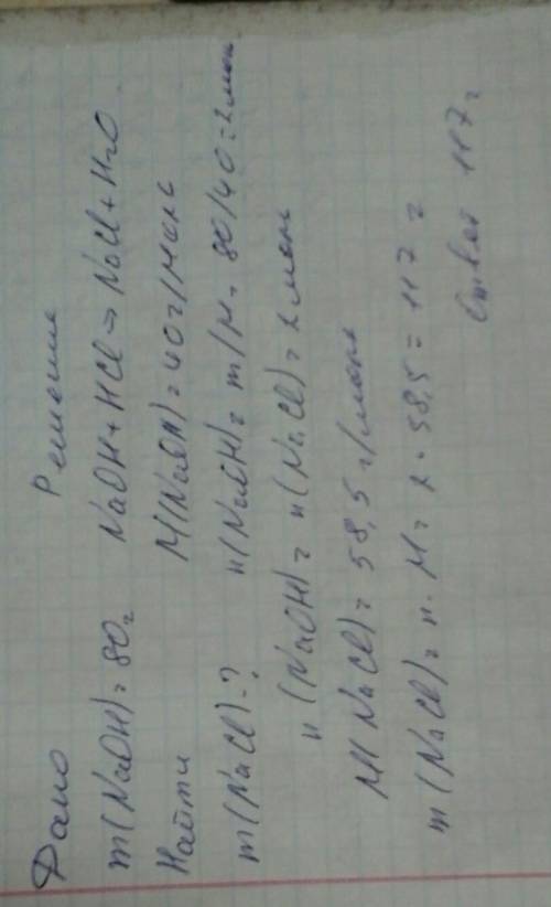 Обчисліть масу солі,що утворюється при взаємодії натрій гідроксиду масою 80 г з розчином хлоридної к