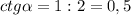 ctg \alpha =1:2= 0,5