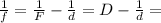 \frac{1}{f}= \frac{1}{F} -\frac{1}{d} = D-\frac{1}{d} =