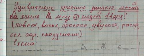 Сделать разбор предложения! удивительно приятное занятие - лежать на спине в лесу и глядеть вверх!