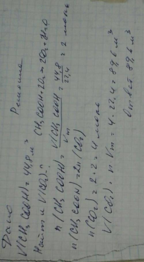 Сколько образуется кубических метров co2 при сжигании 44,8м^3 уксусной кислоты