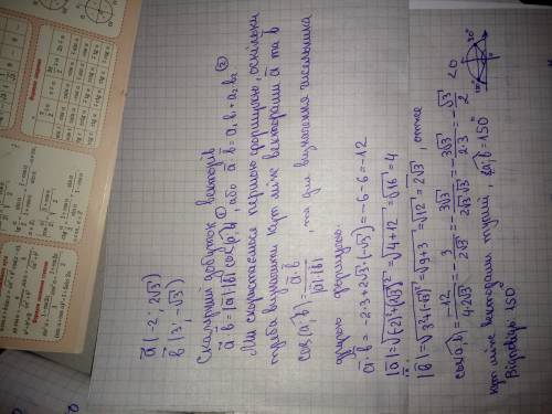 Знайдіть кут між векторами а(-2; 2√3) і в(3; -√3) бажано з поясненнями