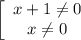 \left[\begin{array}{ccc} x+1 \neq 0\\x \neq 0\end{array}\right