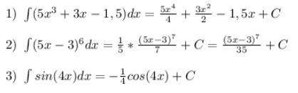 1)s(5x^3 + 3x - 1,5)dx 2)s(5x - 3)^6 dx 3)s sin 4x dx