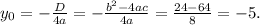 y_0=- \frac{D}{4a} =- \frac{b^2-4ac}{4a} =\frac{24-64}{8} =-5.