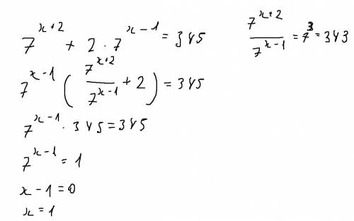 7^(x+2)+2*7^(x-1)=345 решить уравнение! нужно