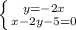 \left \{ {{y=-2x} \atop {x-2y-5=0}} \right.