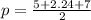 p= \frac{5+2.24+7}{2}