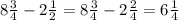 8 \frac{3}{4} - 2 \frac{1}{2} = 8 \frac{3}{4} - 2 \frac{2}{4} = 6 \frac{1}{4}