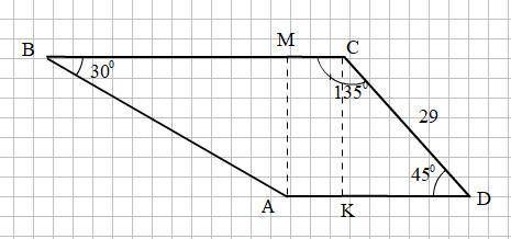 Найдите боковую сторону ab трапеции abcd, если углы abc и bcd равны соответственно 30° и 135°, а cd=