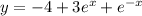 y=-4+3e^x+e^{-x}