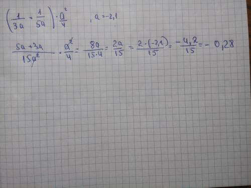 Народ, ( (1/3a+1/5a)*a^2/4, при a=-2,1 у меня получилось -0,28. верно? заранее