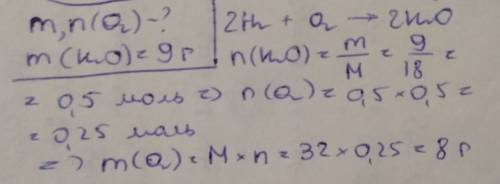 Какая масса и количество кислорода прореагировало с водородом если в результате реакции образовалось