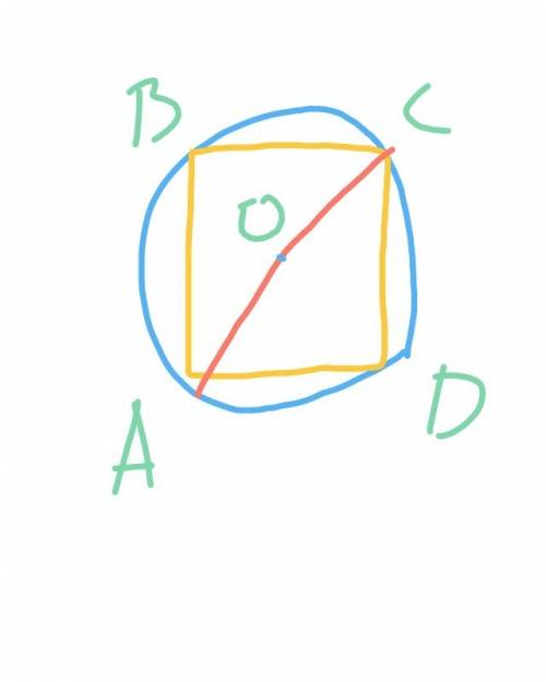 Сторона квадрата 38 корней из 2.найдите радиус окружности,описанной около этого квадрата.