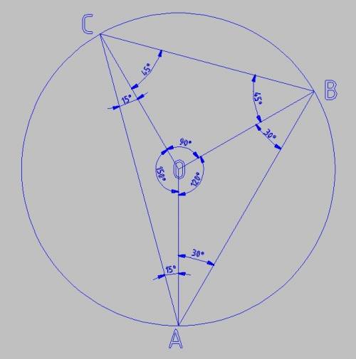 Окружность с центром в точке о радиусом 16 см описана около треугольника abcтак, что ∟oab=300, ∟ocb=