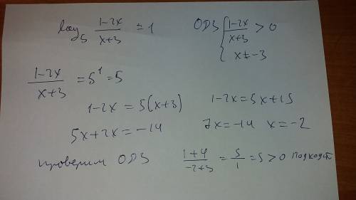 Решить логарифмическое уравнение log5 1-2х / х+3=1