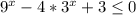 9^{x} - 4 * 3^{x} + 3 \leq 0