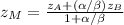 z_{M}=\frac{z_{A}+(\alpha/\beta)z_{B}}{1+\alpha/\beta}