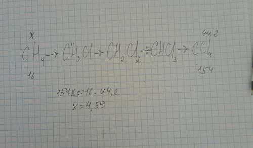 Сколько метана необходимо для получения 44,2 г тетрахлорметана?