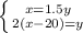 \left \{ {{x=1.5y} \atop {2(x-20)=y}} \right.