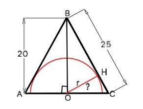Высота конуса равна 20 см, образующая равна 25 см, вычислите радиус вписанного полушара, основание,