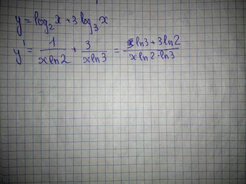 Вычислить производные : y=log2x+3log3х