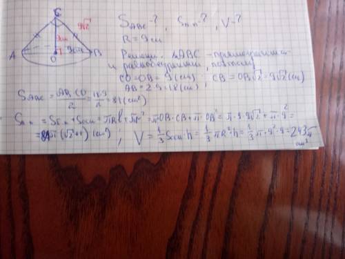 Осевое сечение конуса-прямоугольный треугольник.найдите площадь этого сечения,площадь полной поверхн