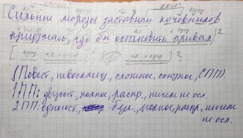 Сделать синтаксический разбор и составить схему: сильные морозы заставили кочевников придумать, где