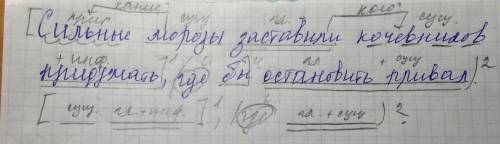 Сделать синтаксический разбор и составить схему: сильные морозы заставили кочевников придумать, где