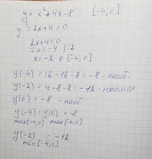 Нужна ,выручите y=x^2+4x-8 [-4; 0]