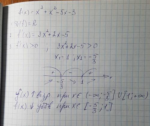 Найдите промежутки возрастания и убывания f(x)=x^3+ x^2-5x-3