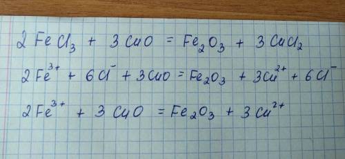 2fecl3 + 3cuo = fe2o3 + 3cucl2 сокращенное ионной уравнение