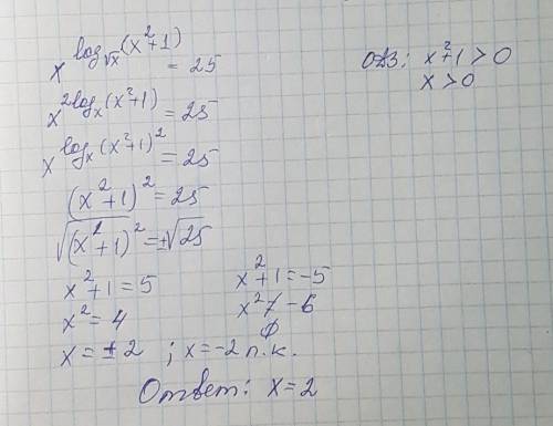 Хв степени логарифм (x^2+1) по основанию корень x = 25