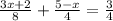 \frac{3x + 2}{8} + \frac{5 - x}{4} = \frac{3}{4}