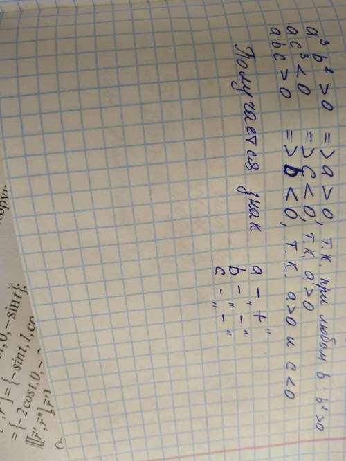 A, b, c действительные числа определите знаки чисел(+ или -) если a^3b^2> 0 ac^3< 0 abc> 0