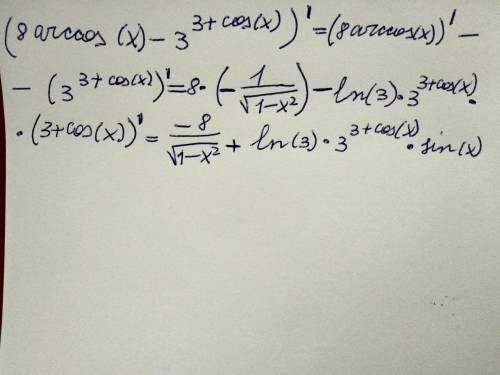 Найдите производные функции y=8 arccos x -3^3+cosx